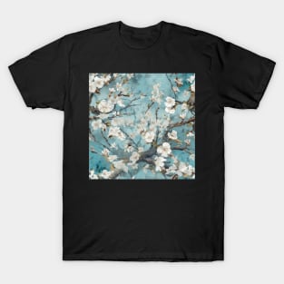 White blossom on Teal Blue Background T-Shirt